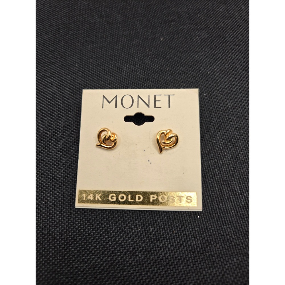 Monet Love Knot Stud Earrings Gold Tone 14K Gold Posts MNRUP049 NWT